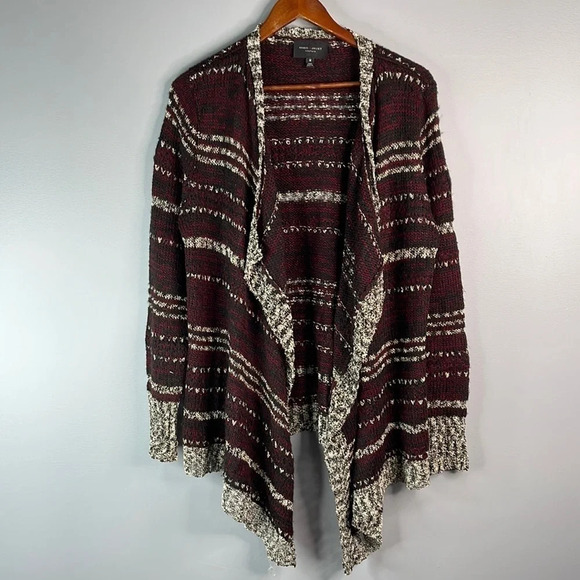 ROMEO & JULIET Open Cardigan Burgundy Grey White Mix Draped Knit Bohemian Size M - Picture 10 of 10